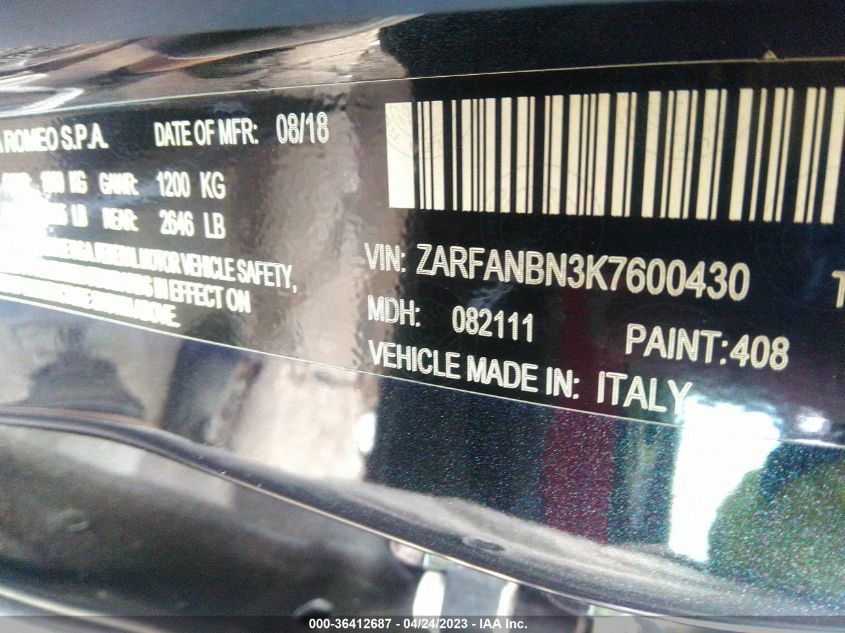 ZARFANBN3K7600430 Alfa Romeo Giulia TI SPORT 9