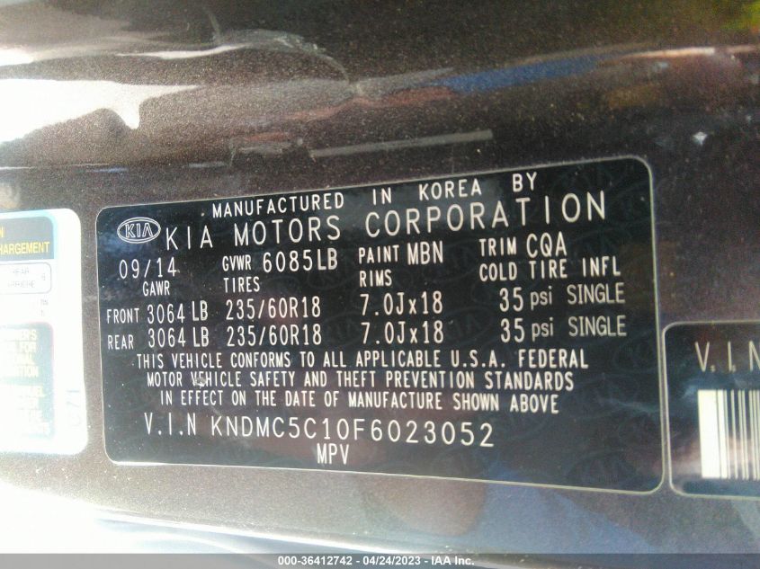 2015 KIA SEDONA EX - KNDMC5C10F6023052