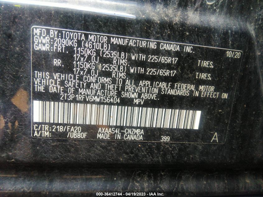 2021 TOYOTA RAV4 XLE - 2T3P1RFV6MW156404