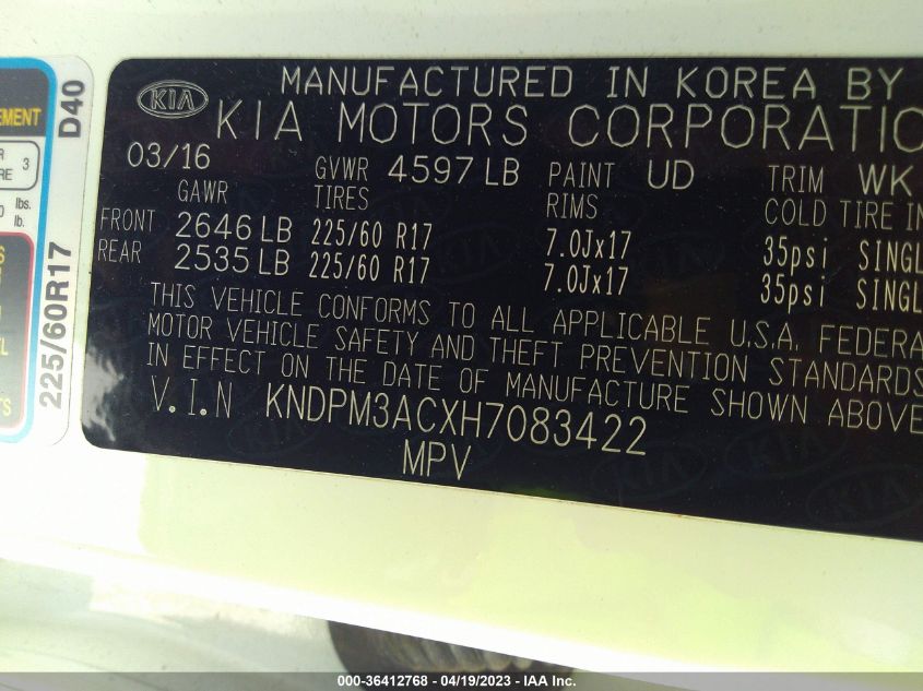 2017 KIA SPORTAGE LX - KNDPM3ACXH7083422