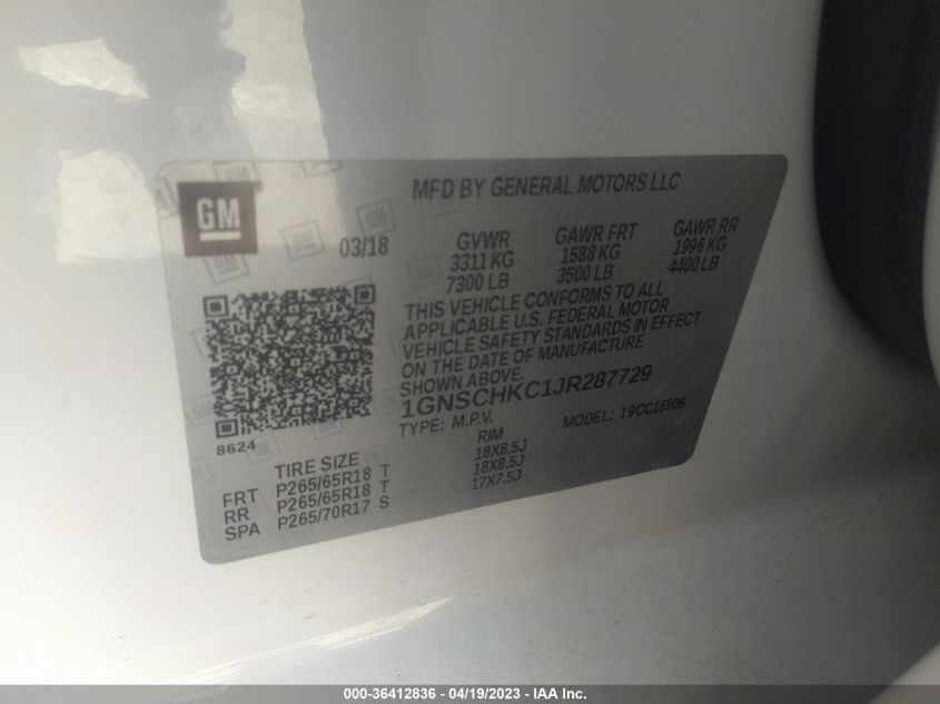 2018 CHEVROLET SUBURBAN LT - 1GNSCHKC1JR287729