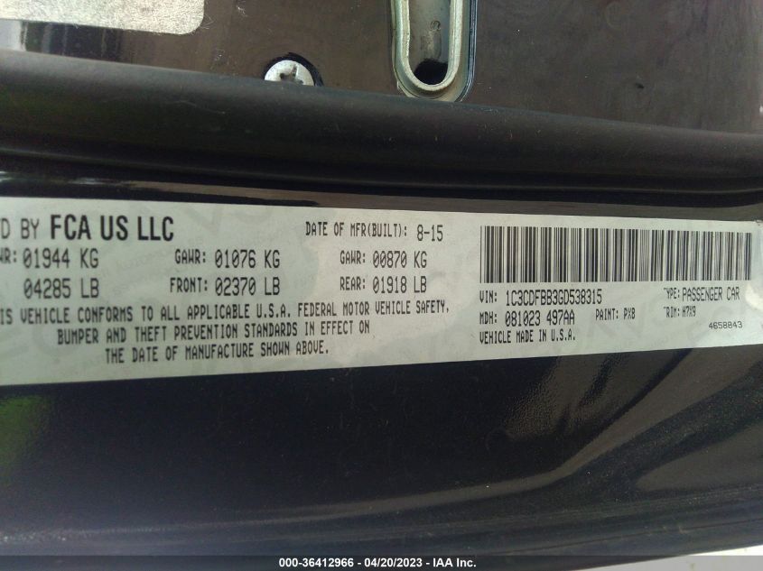 2016 DODGE DART SXT - 1C3CDFBB3GD538315