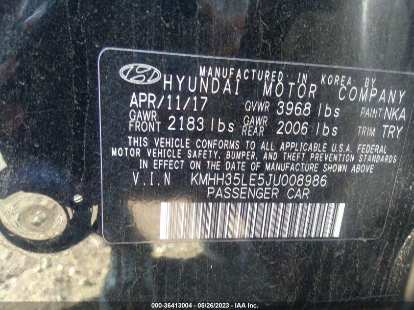 2018 HYUNDAI ELANTRA GT - KMHH35LE5JU008986