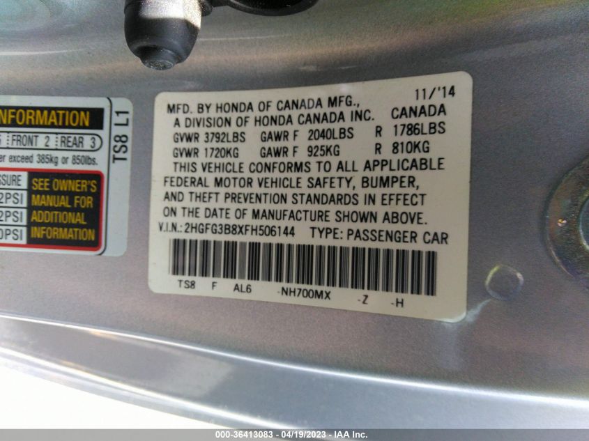 2015 HONDA CIVIC COUPE EX - 2HGFG3B8XFH506144