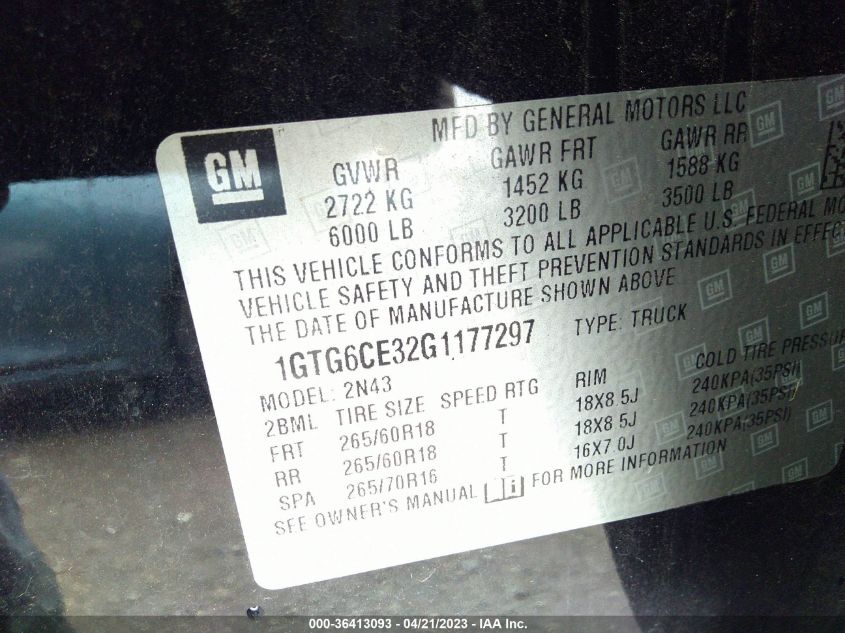 2016 GMC CANYON 4WD SLE - 1GTG6CE32G1177297