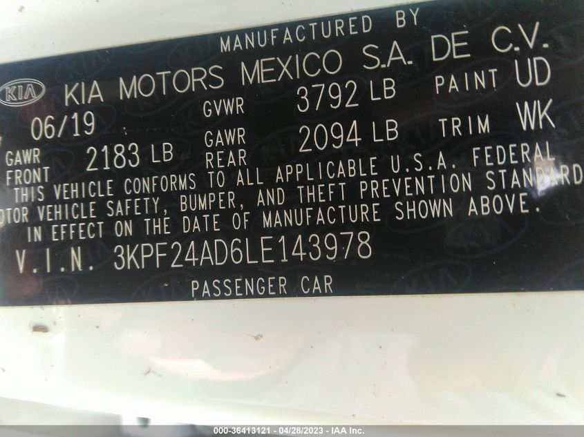 2020 KIA FORTE LXS - 3KPF24AD6LE143978