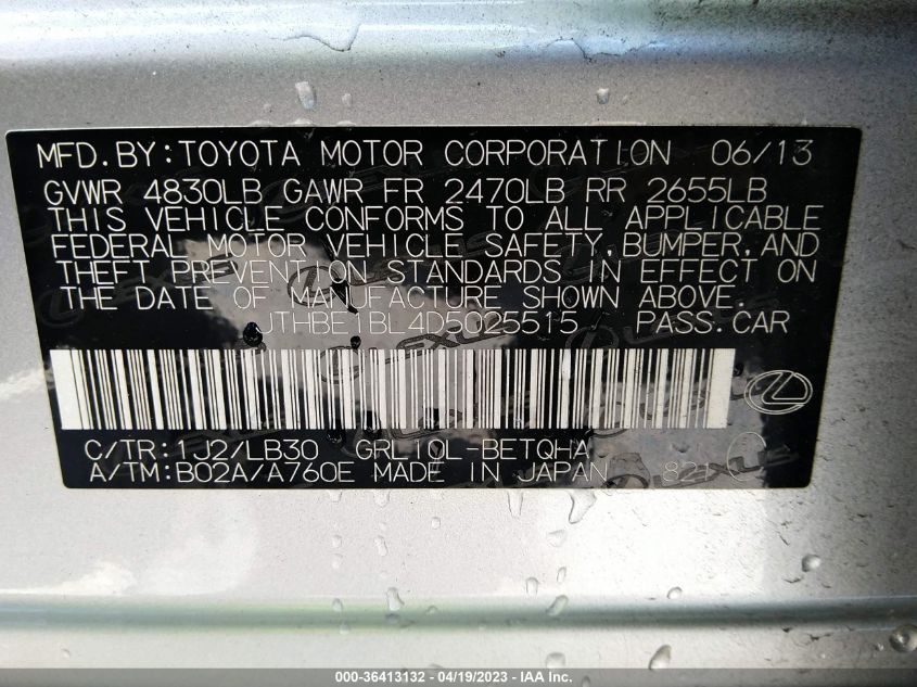 2013 LEXUS GS 350 - JTHBE1BL4D5025515