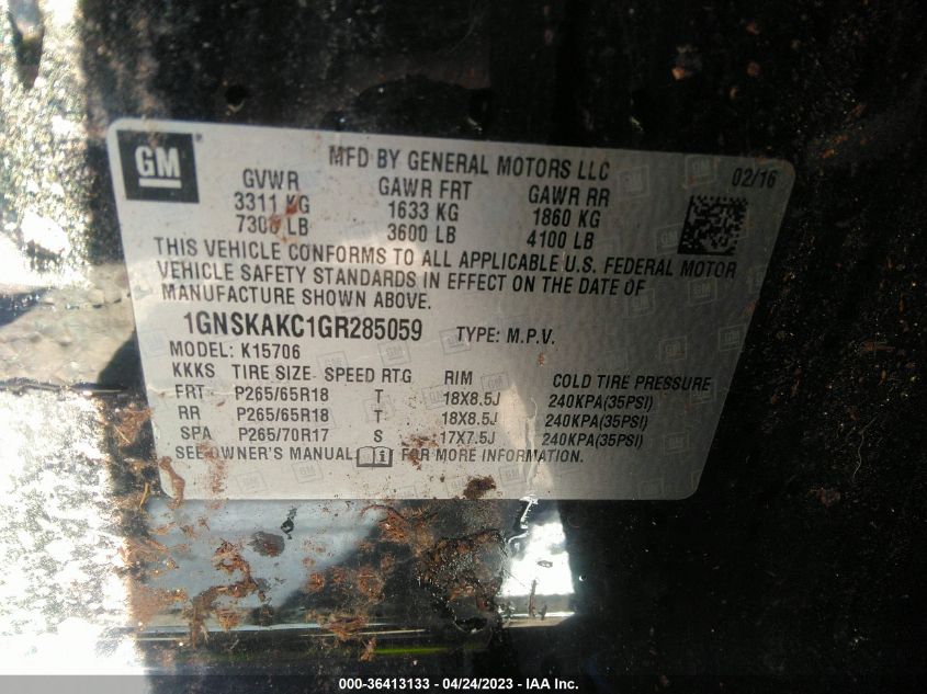 2016 CHEVROLET TAHOE LS - 1GNSKAKC1GR285059