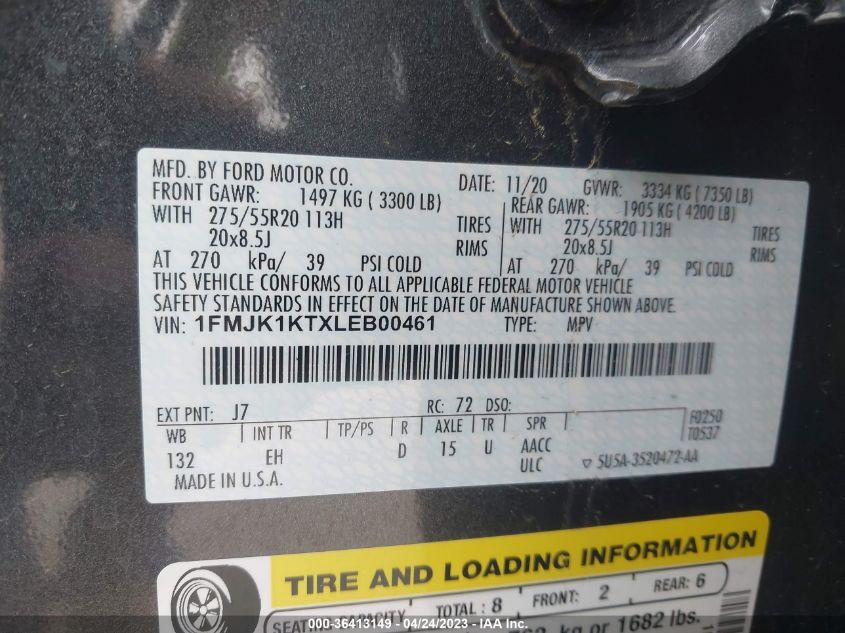 2020 FORD EXPEDITION MAX LIMITED - 1FMJK1KTXLEB00461