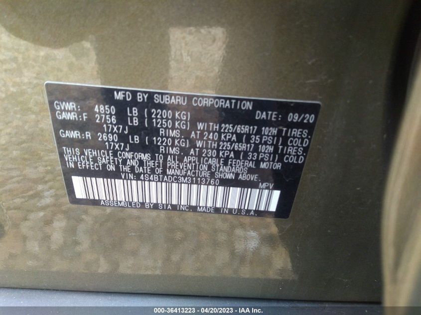 2021 SUBARU OUTBACK PREMIUM - 4S4BTADC3M3113760