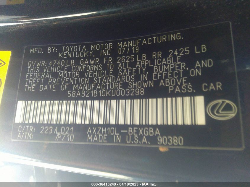 2019 LEXUS ES ES 300H - 58AB21B10KU003298