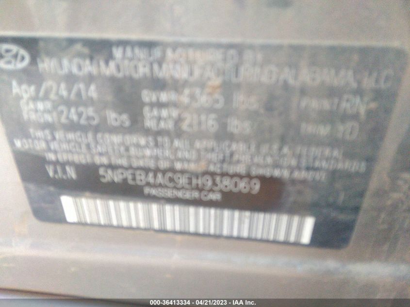 2014 HYUNDAI SONATA GLS - 5NPEB4AC9EH938069