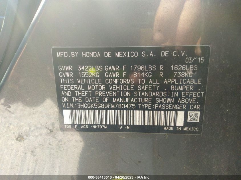 2015 HONDA FIT EX - 3HGGK5G89FM780475