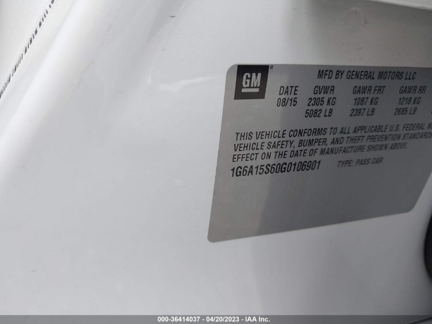 2016 CADILLAC CTS-V SEDAN 1G6A15S60G0106901