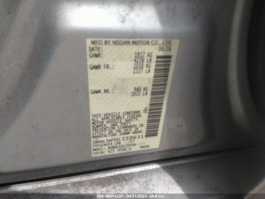 2016 NISSAN ALTIMA 2.5 - 1N4AL3AP2GC259631