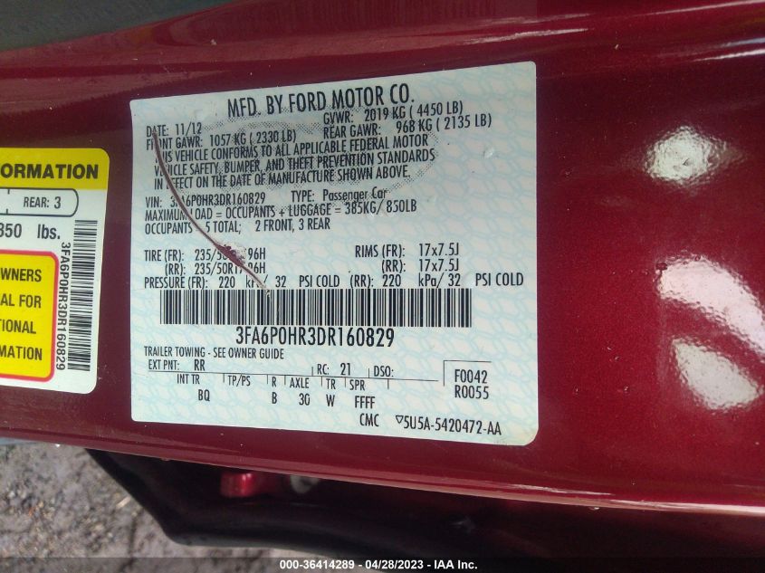 2013 FORD FUSION SE - 3FA6P0HR3DR160829