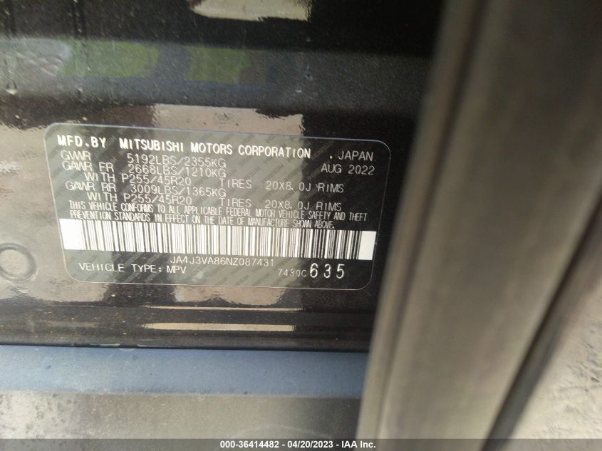 2022 MITSUBISHI OUTLANDER SEL - JA4J3VA86NZ087431