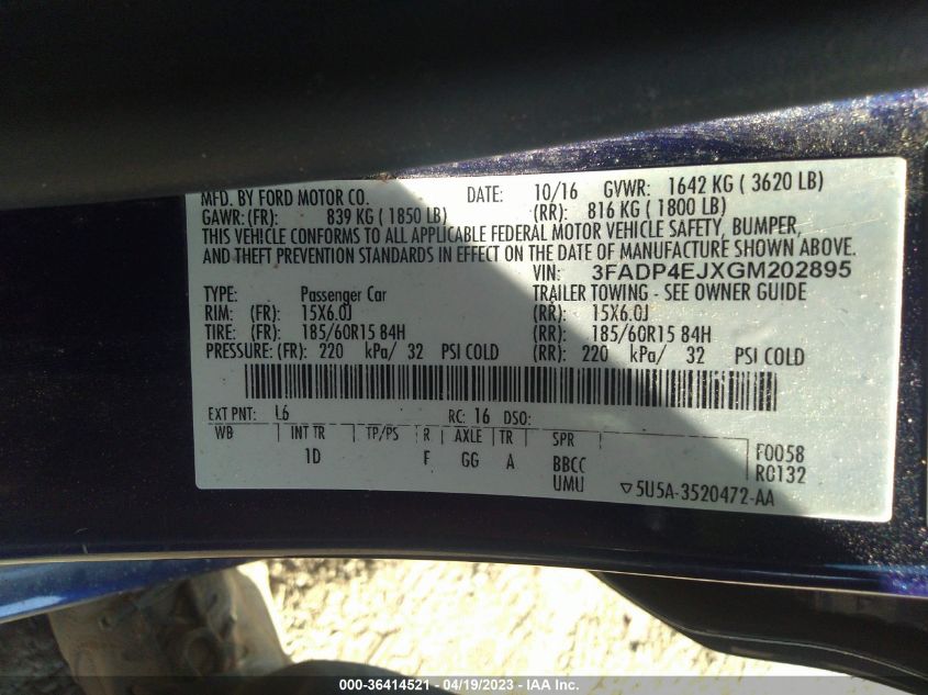 2016 FORD FIESTA SE - 3FADP4EJXGM202895