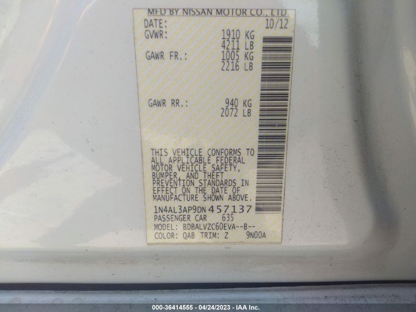 2013 NISSAN ALTIMA 2.5 SL - 1N4AL3AP9DN457137