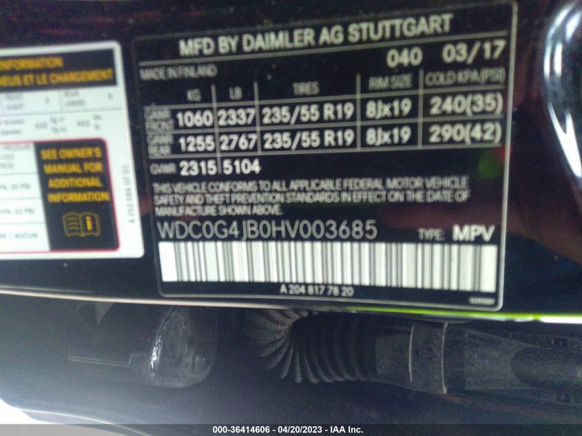 2017 MERCEDES-BENZ GLC GLC 300 - WDC0G4JB0HV003685