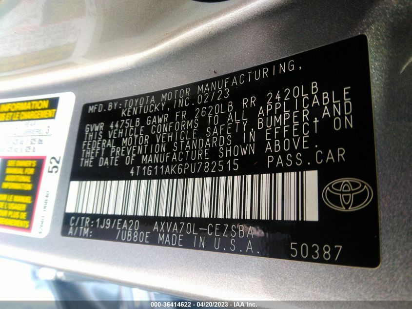 2023 TOYOTA CAMRY SE/SE NIGHTSHADE - 4T1G11AK6PU782515