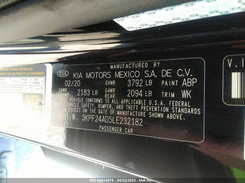 2020 KIA FORTE LXS - 3KPF24AD5LE232182