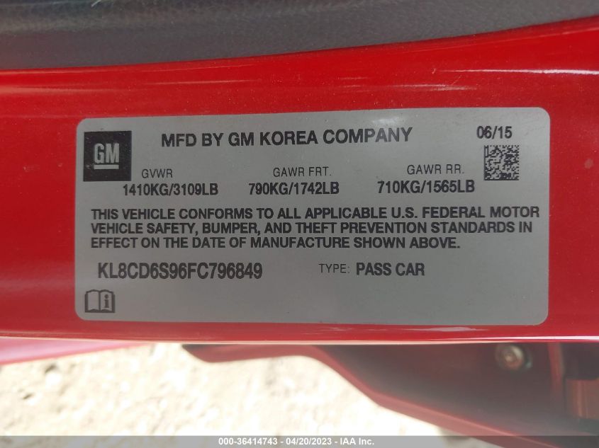 2015 CHEVROLET SPARK LT - KL8CD6S96FC796849