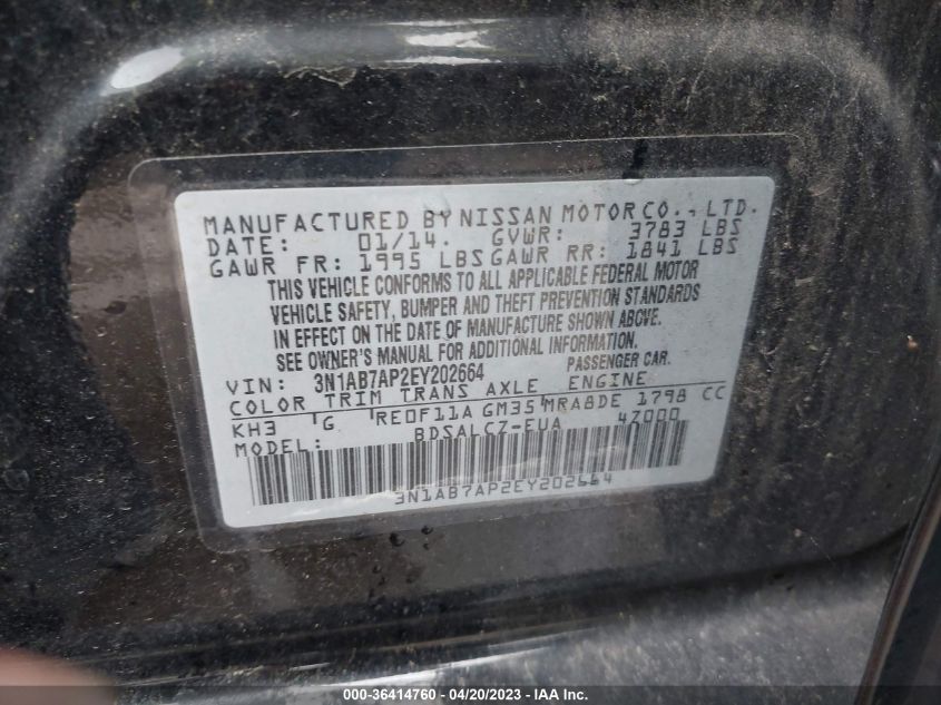 2014 NISSAN SENTRA S - 3N1AB7AP2EY202664