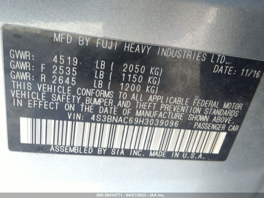 2017 SUBARU LEGACY PREMIUM - 4S3BNAC69H3039096