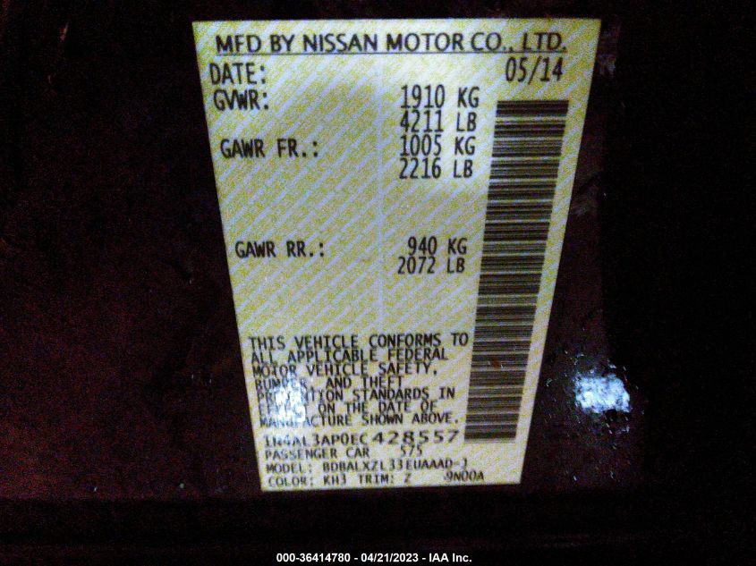 2014 NISSAN ALTIMA 2.5 SL - 1N4AL3AP0EC428557
