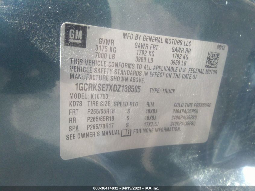 2013 CHEVROLET SILVERADO 1500 LT - 1GCRKSE7XDZ138505