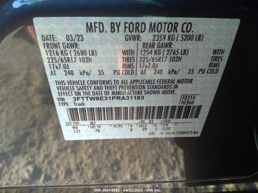 2023 FORD MAVERICK XL/XLT/LARIAT - 3FTTW8E31PRA31183