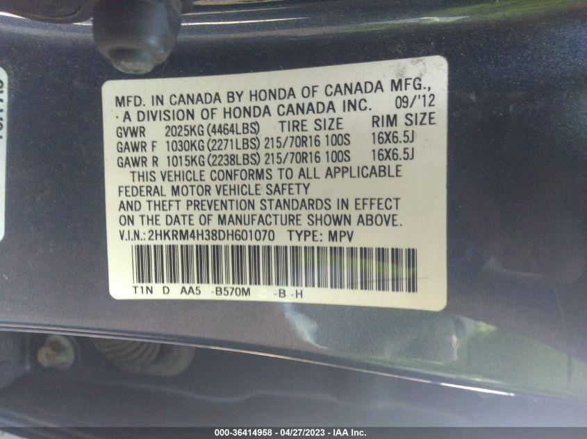 2013 HONDA CR-V LX - 2HKRM4H38DH601070