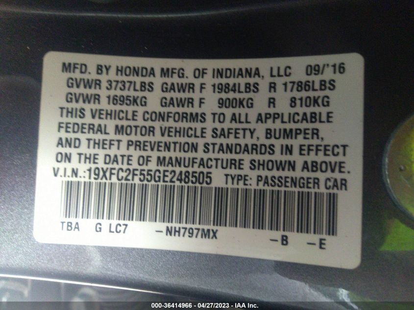 2016 HONDA CIVIC SEDAN LX - 19XFC2F55GE248505