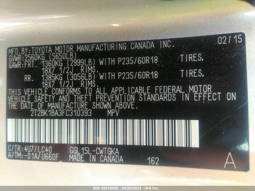 2015 LEXUS RX 350 - 2T2BK1BA3FC310393