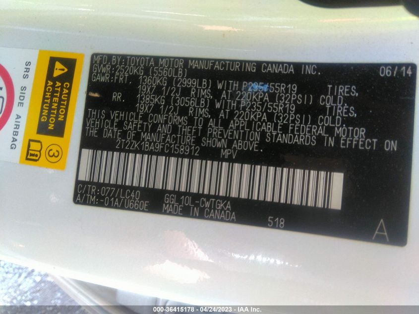 2015 LEXUS RX 350 - 2T2ZK1BA9FC158912