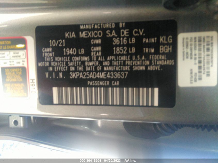 2021 KIA RIO 5-DOOR S 3KPA25AD4ME433637