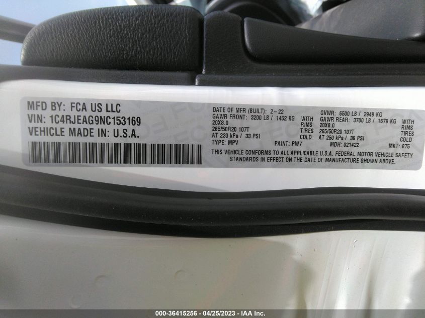 2022 JEEP GRAND CHEROKEE WK LAREDO X - 1C4RJEAG9NC153169