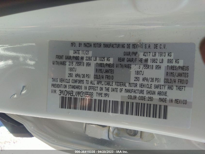 2021 MAZDA CX-30 SELECT - 3MVDMABLXMM316588