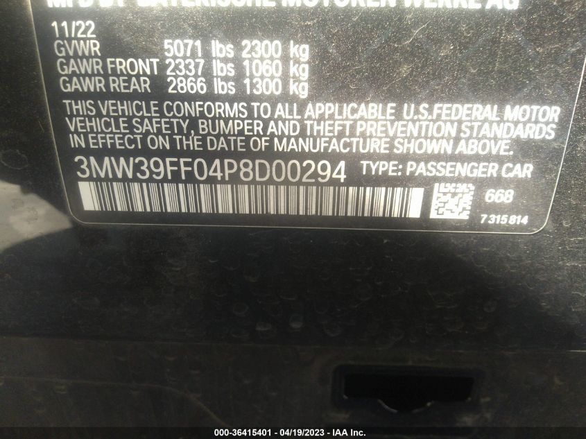 2023 BMW 3 SERIES 330E - 3MW39FF04P8D00294
