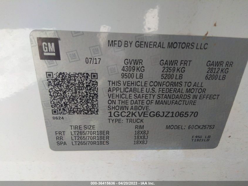 2018 CHEVROLET SILVERADO 2500HD LT - 1GC2KVEG6JZ106570
