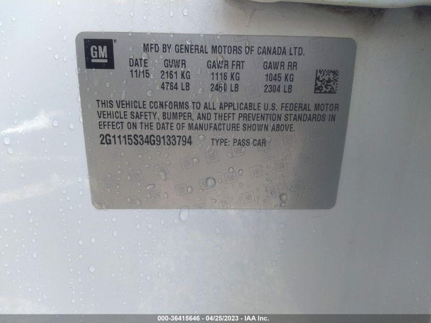 2016 CHEVROLET IMPALA LT - 2G1115S34G9133794