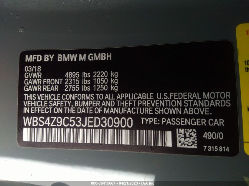 2018 BMW M4 - WBS4Z9C53JED30900