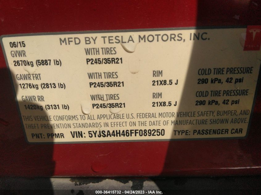 2015 TESLA MODEL S 85D/P85D/90D/P90D - 5YJSA4H46FF089250