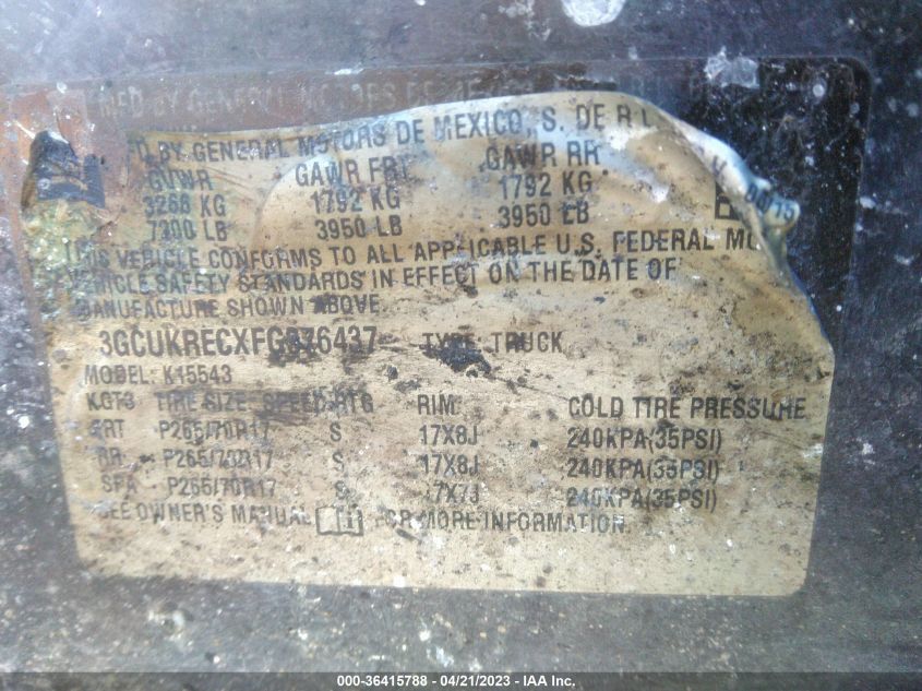 2015 CHEVROLET SILVERADO 1500 LT - 3GCUKRECXFG376437