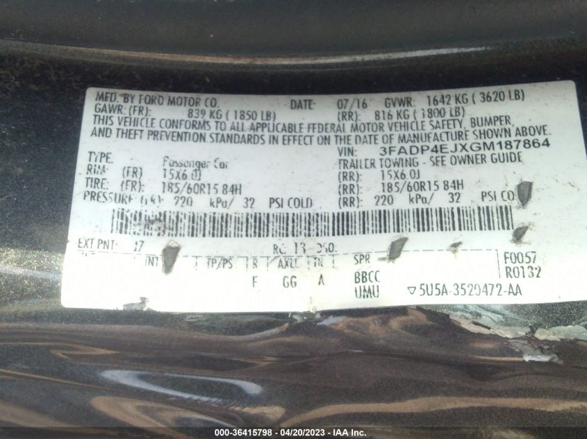 2016 FORD FIESTA SE - 3FADP4EJXGM187864