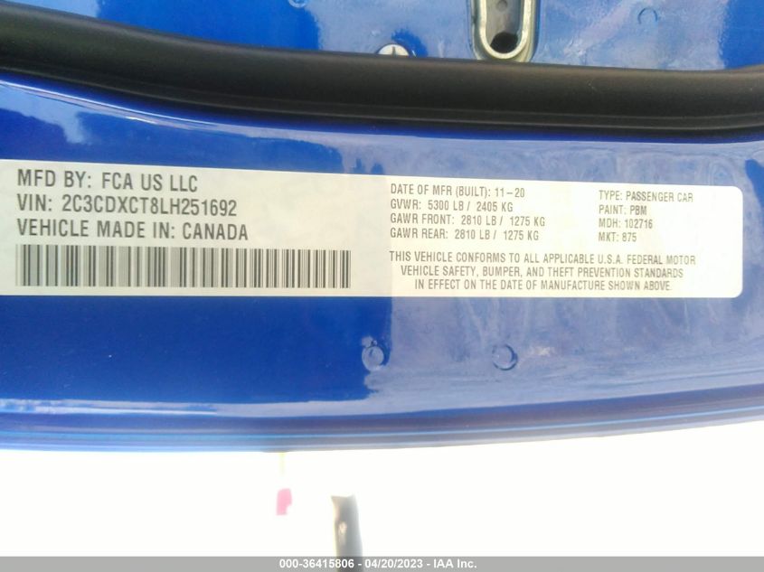 2020 DODGE CHARGER R/T - 2C3CDXCT8LH251692