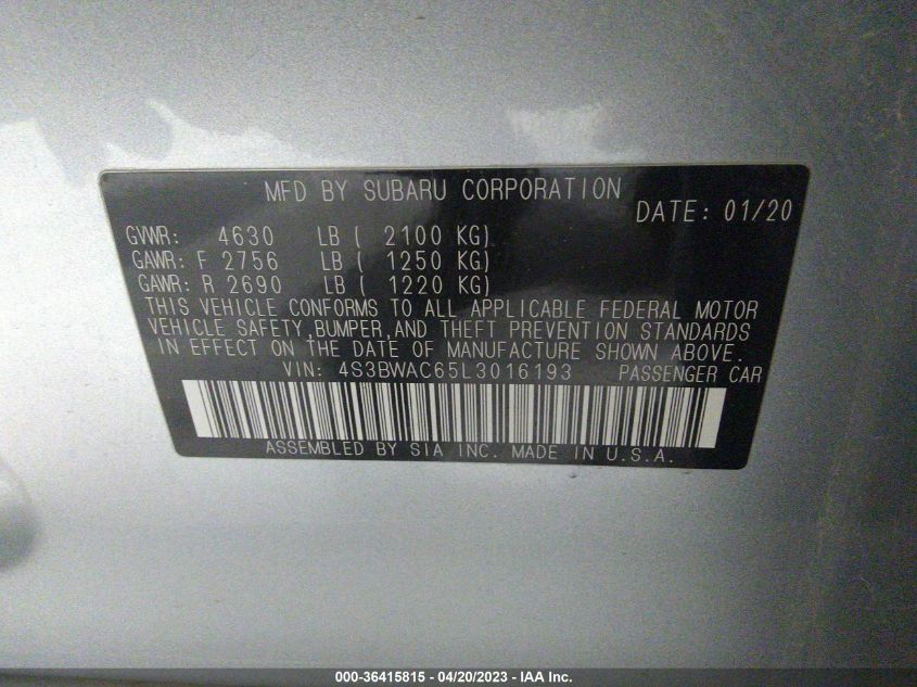 2020 SUBARU LEGACY PREMIUM - 4S3BWAC65L3016193