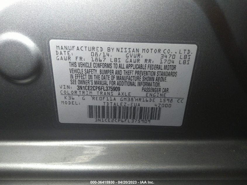 2015 NISSAN VERSA NOTE SL - 3N1CE2CP6FL375909