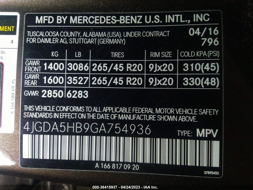 2016 MERCEDES-BENZ GLE GLE 350 - 4JGDA5HB9GA754936